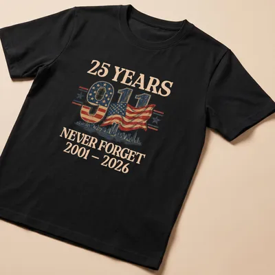 Vintage distressed shirt with American flag and skyline design