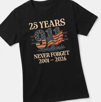Vintage distressed shirt with American flag and skyline design — printed on a women's shirt
