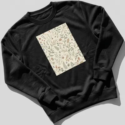 Seamless floral pattern featuring green, pink, purple, and brown tones — printed on a unisex sweatshirt