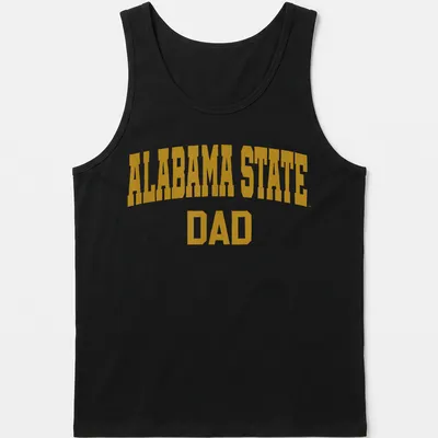 Bold collegiate Alabama State Dad T-shirt in gold lettering — printed on a tank top