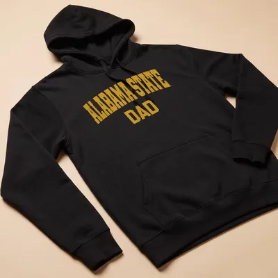 Bold collegiate Alabama State Dad T-shirt in gold lettering — printed on a unisex hoodie