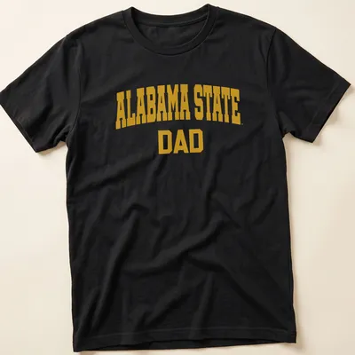 Bold collegiate Alabama State Dad T-shirt in gold lettering