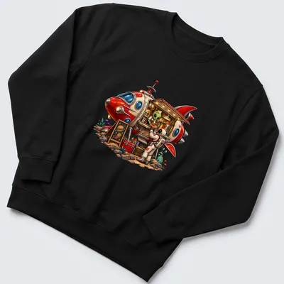 Colorful retro cartoon of an alien food truck in various hues — printed on a unisex sweatshirt