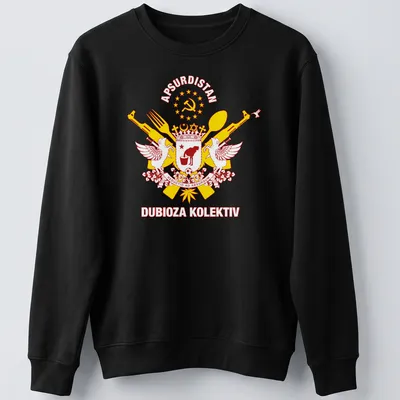 Bold graphic t-shirt featuring the Apsurdistan crest with vibrant colors — printed on a unisex sweatshirt