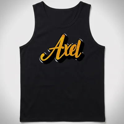 Stylish script T-shirt featuring the name Axel in gold on black — printed on a tank top