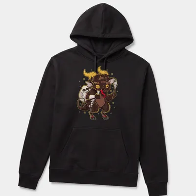 Kawaii Baby Krampus character in manga style with festive colors for Christmas. — printed on a unisex hoodie