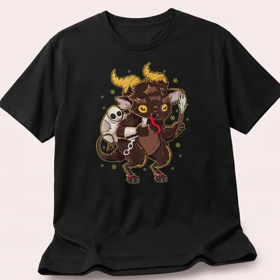 Kawaii Baby Krampus character in manga style with festive colors for Christmas.