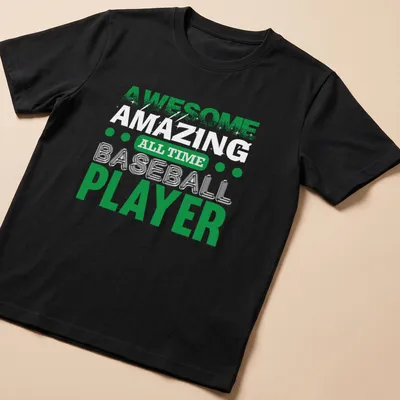 Bold typography featuring 'Awesome All Time Baseball Player' with a player illustration