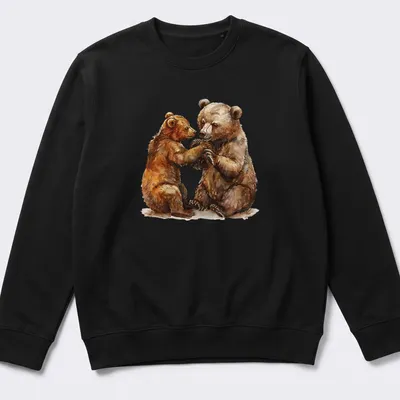 Watercolor graphic of a bear cub and adult bear in soft colors — printed on a unisex sweatshirt