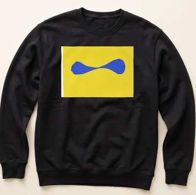 Minimalist blue abstract shape on a bright yellow — printed on a unisex sweatshirt