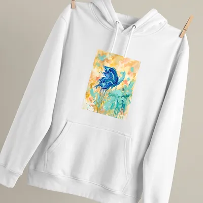 Abstract watercolor design of a Blue Morpho Butterfly in vibrant colors — printed on a unisex hoodie