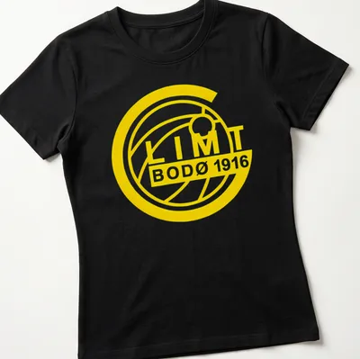 Bodo Glimt LIMIT 1916 T-shirt featuring bold yellow typography — printed on a women's shirt