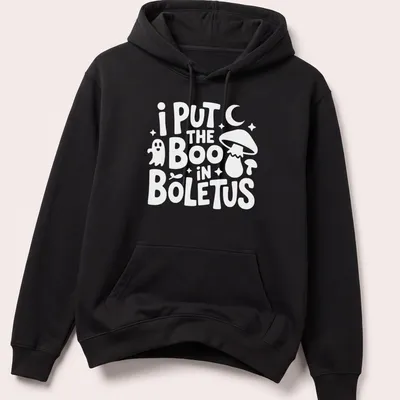 Whimsical typography with Boletus mushroom graphic and punny text — printed on a unisex hoodie