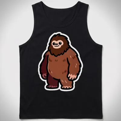 Kawaii Brown Yeti Sasquatch Monster t-shirt with oversized features — printed on a tank top