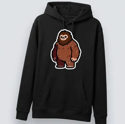 Kawaii Brown Yeti Sasquatch Monster t-shirt with oversized features — printed on a unisex hoodie