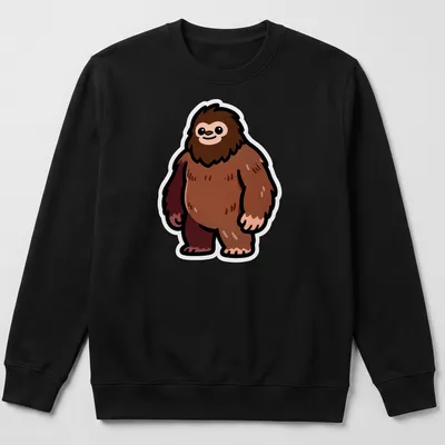 Kawaii Brown Yeti Sasquatch Monster t-shirt with oversized features — printed on a unisex sweatshirt