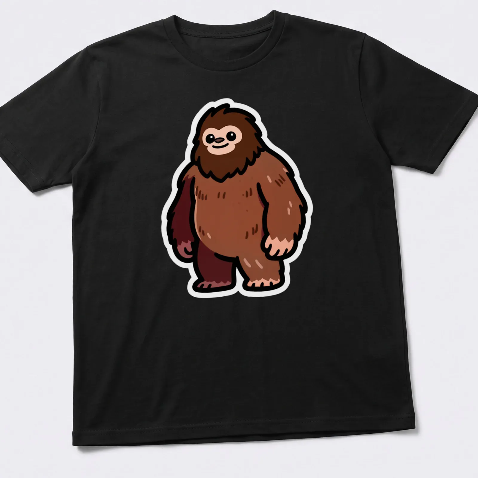 Kawaii Brown Yeti Sasquatch Monster t-shirt with oversized features — printed on a unisex t-shirt