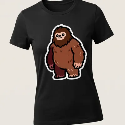 Kawaii Brown Yeti Sasquatch Monster t-shirt with oversized features — printed on a women's shirt
