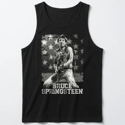 Retro vintage tee featuring Bruce Springsteen in distressed print — printed on a tank top