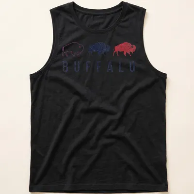 Distressed retro print featuring a bison silhouette with the word Buffalo — printed on a tank top