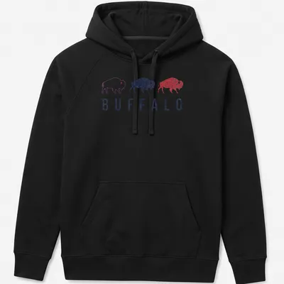 Distressed retro print featuring a bison silhouette with the word Buffalo — printed on a unisex hoodie