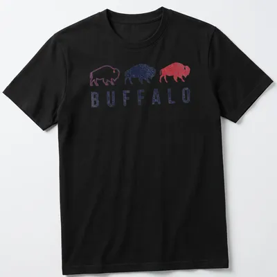 Distressed retro print featuring a bison silhouette with the word Buffalo