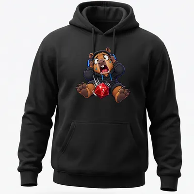 Cartoon capybara with funny expression and text 'Critical Failure' in multiple colors — printed on a unisex hoodie