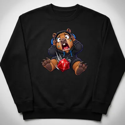 Cartoon capybara with funny expression and text 'Critical Failure' in multiple colors — printed on a unisex sweatshirt
