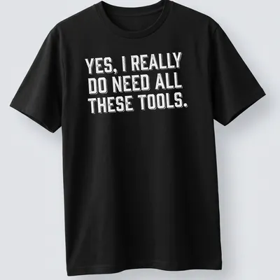Bold typography Carpenter T-shirt with a humorous message about tools