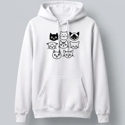 Minimalist design featuring multiple black and white silhouettes of cats — printed on a unisex hoodie