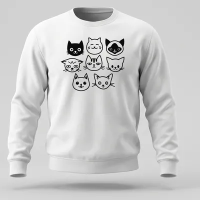 Minimalist design featuring multiple black and white silhouettes of cats — printed on a unisex sweatshirt