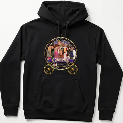 Theatrical collage t-shirt featuring Cinderella characters in vibrant colors. — printed on a unisex hoodie