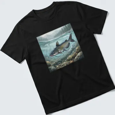 Realistic illustration of a Channel Catfish in blue, green, brown, and gray