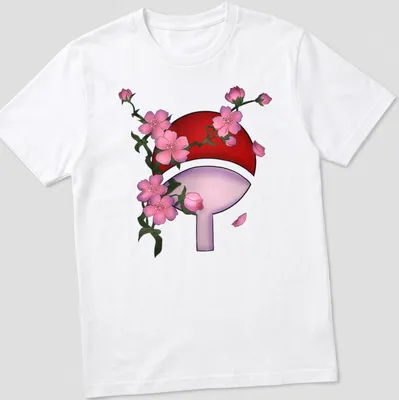 Doodle of Sharingan symbol with cherry blossoms in red, pink, and green