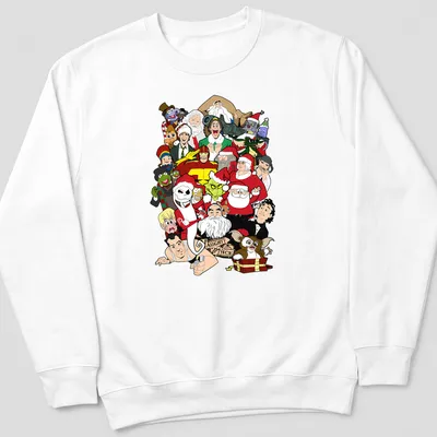 Cartoon style t-shirt featuring Christmas movie characters with Naughty & Nice text — printed on a unisex sweatshirt