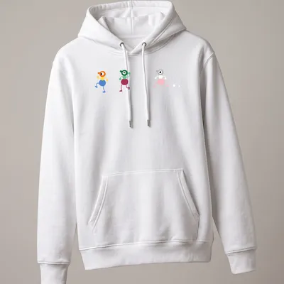 Colorful cartoon characters walking with 'Big Walk' text on vibrant — printed on a unisex hoodie