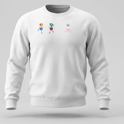 Colorful cartoon characters walking with 'Big Walk' text on vibrant — printed on a unisex sweatshirt