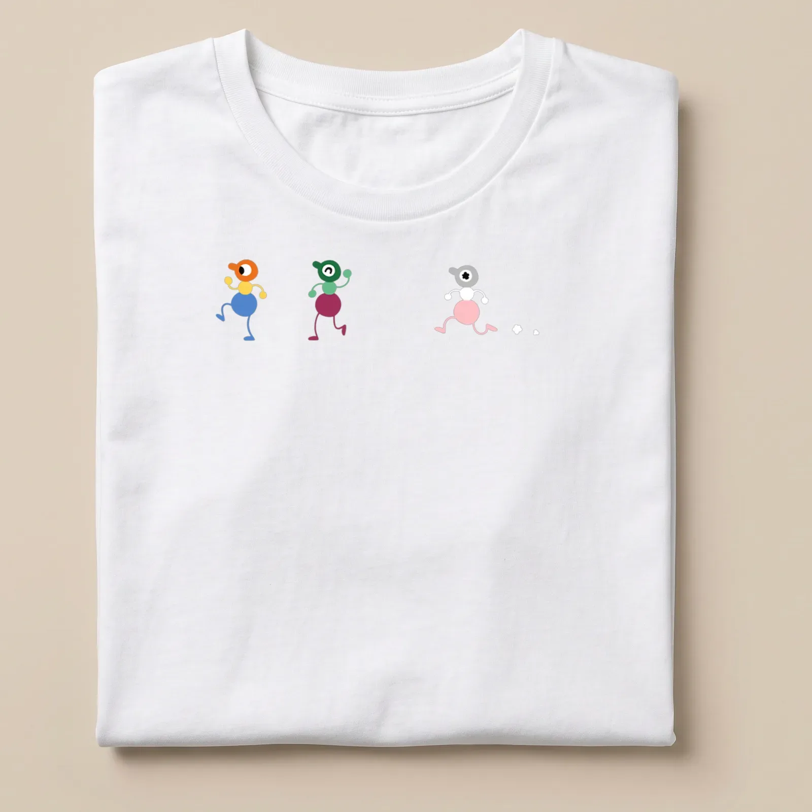Colorful cartoon characters walking with 'Big Walk' text on vibrant — printed on a unisex t-shirt