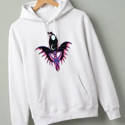 Fantasy illustration of a cosmic winged goddess with starry night hair — printed on a unisex hoodie