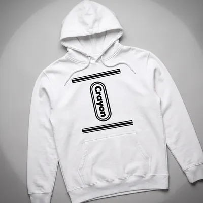 Black and white crayon box illustration with the word Crayon in playful font — printed on a unisex hoodie