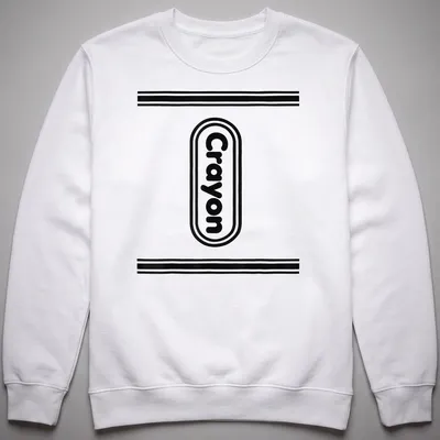 Black and white crayon box illustration with the word Crayon in playful font — printed on a unisex sweatshirt