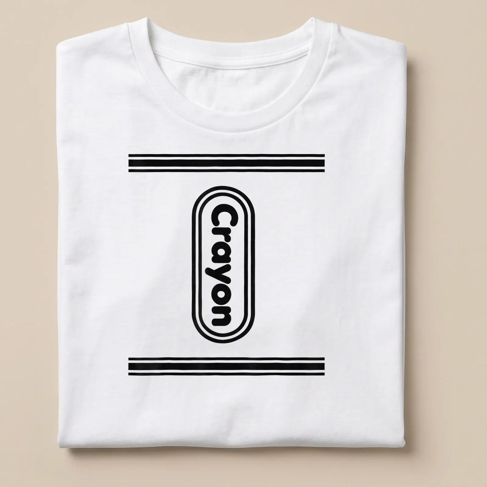 Black and white crayon box illustration with the word Crayon in playful font — printed on a unisex t-shirt