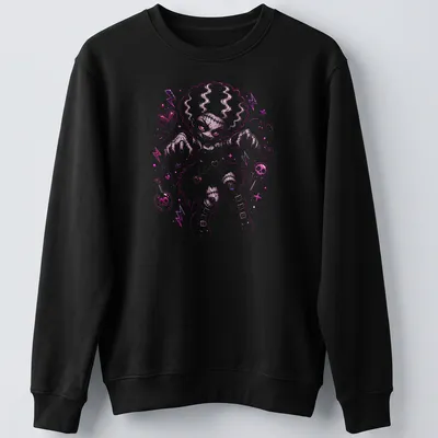 Kawaii style Creepy Cute Anime Goth Girl in pink, purple, and black — printed on a unisex sweatshirt