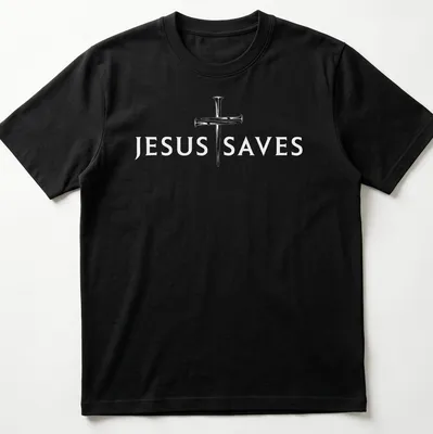 Minimalist graphic of a cross with the text Jesus Saves in bold letters