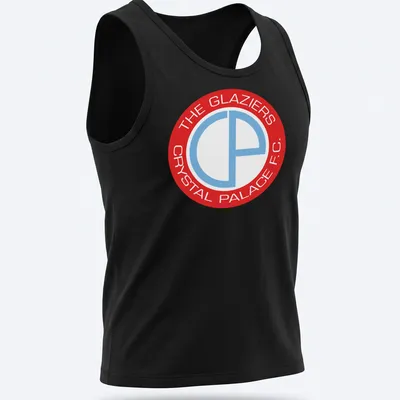 Crystal Palace F.C. logo in red and light blue on a white background — printed on a tank top