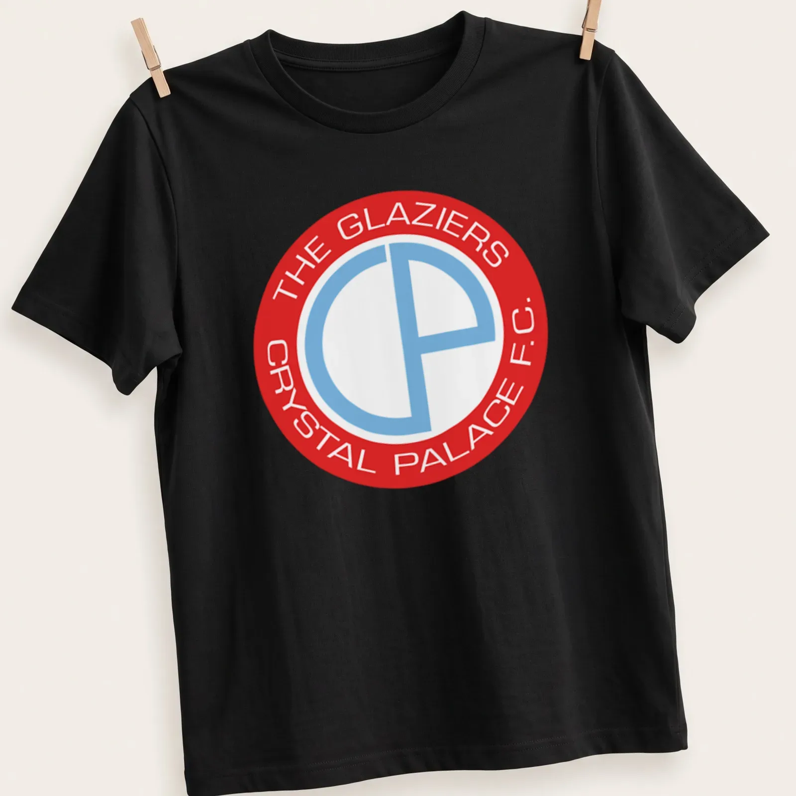 Crystal Palace F.C. logo in red and light blue on a white background — printed on a unisex t-shirt