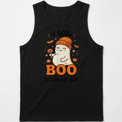 Kawaii style t-shirt featuring a cute ghost with Halloween text. — printed on a tank top