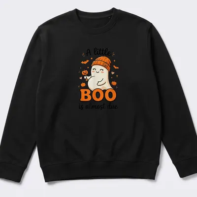 Kawaii style t-shirt featuring a cute ghost with Halloween text. — printed on a unisex sweatshirt