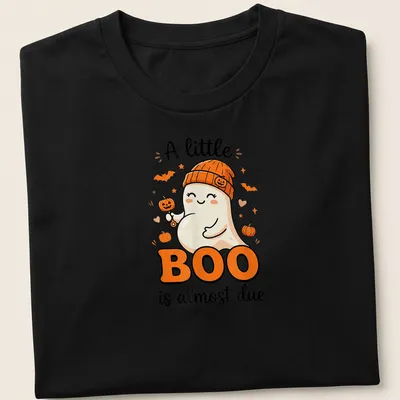 Kawaii style t-shirt featuring a cute ghost with Halloween text.