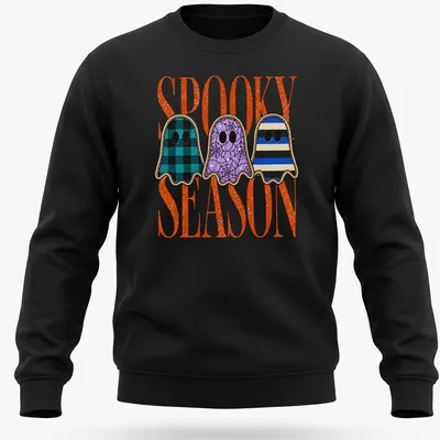 Vintage style t-shirt with cute patterned ghosts and 'Spooky Season' text — printed on a unisex sweatshirt